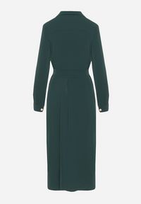Born2be - Ciemnozielona Koszulowa Sukienka z Eleganckimi Guzikami i Wiązanym Paskiem w Talii Kortella. Okazja: na co dzień, na spotkanie biznesowe. Typ kołnierza: dekolt w serek. Kolor: zielony. Długość rękawa: długi rękaw. Typ sukienki: koszulowe. Styl: elegancki #2