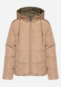 Born2be - Ciemnobeżowa Dwustronna Pikowana Kurtka z Kapturem Ściągana przy Rękawach Nevelas. Okazja: na co dzień, na spacer. Typ kołnierza: kaptur. Kolor: beżowy. Materiał: jeans. Wzór: aplikacja. Styl: sportowy, casual, elegancki #5