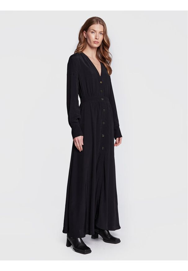 Sisley Sukienka koszulowa 4B5FLV01P Czarny Regular Fit. Kolor: czarny. Materiał: wiskoza. Typ sukienki: koszulowe