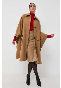 Pinko poncho wełniane kolor brązowy przejściowy oversize. Kolor: brązowy. Materiał: wełna. Wzór: gładki #6