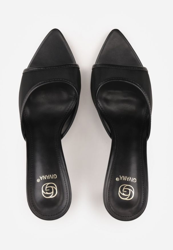 Renee - Czarne Siateczkowe Klapki na Szpilce Cirinome. Okazja: na imprezę. Kolor: czarny. Sezon: wiosna. Obcas: na szpilce. Styl: elegancki