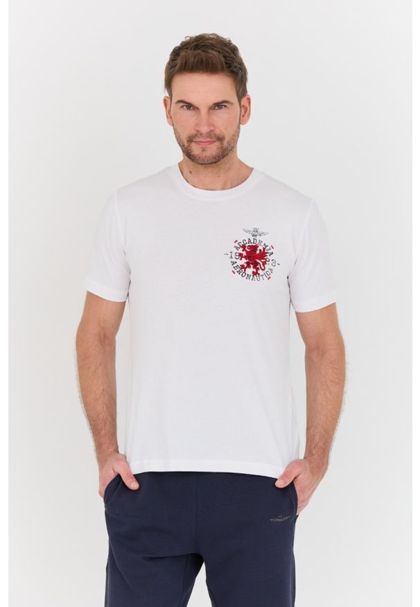 Aeronautica Militare - AERONAUTICA MILITARE Biały bawełniany męski t-shirt M.C., Rozmiar L. Kolor: biały. Materiał: bawełna