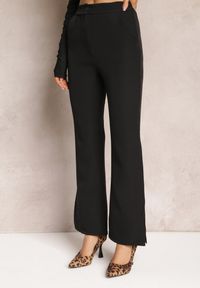 Renee - Czarne Spodnie Dzwony Evissa. Kolor: czarny. Materiał: koronka. Długość: krótkie. Wzór: jednolity. Styl: elegancki