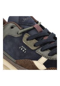 Granatowe Sneakersy Jeep Modne Obuwie Męskie. Kolor: niebieski. Materiał: materiał. Szerokość cholewki: normalna. Wzór: napisy #6