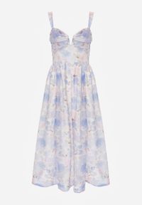 Born2be - Niebieska Romantyczna Sukienka o Rozkloszowanym Kroju na Ramiączkach w Kwiaty Isiresha. Okazja: na wesele, na co dzień, na randkę, na ślub cywilny. Kolor: niebieski. Materiał: poliester. Długość rękawa: na ramiączkach. Wzór: kwiaty. Sezon: lato. Typ sukienki: rozkloszowane, proste. Styl: casual, elegancki #2