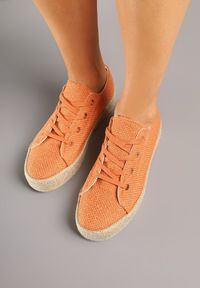 Born2be - Pomarańczowe Trampki z Ozdobną Plecionką Filarra. Okazja: na co dzień. Kolor: pomarańczowy. Materiał: jeans. Styl: casual #6