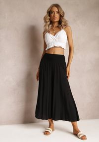 Renee - Czarne Szerokie Spodnie High Waist o Długości 7/8 Rathi. Stan: podwyższony. Kolor: czarny. Materiał: wiskoza, tkanina #3