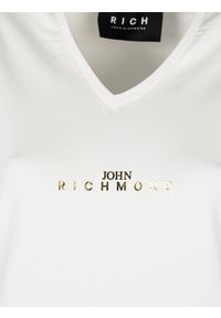 John Richmond T-shirt | HWP25045TS | Kobieta | Biały. Okazja: na co dzień. Typ kołnierza: dekolt w serek. Kolor: biały. Materiał: bawełna, elastan. Wzór: nadruk. Styl: elegancki, casual
