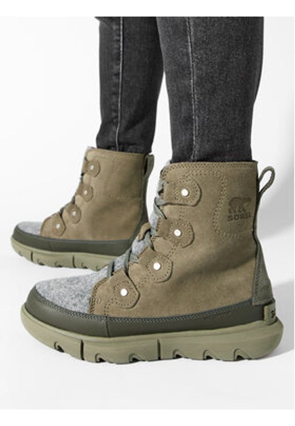 sorel - Sorel Śniegowce Explorer Next™ Joan Wp NL5069-397 Zielony. Kolor: zielony. Materiał: skóra, zamsz