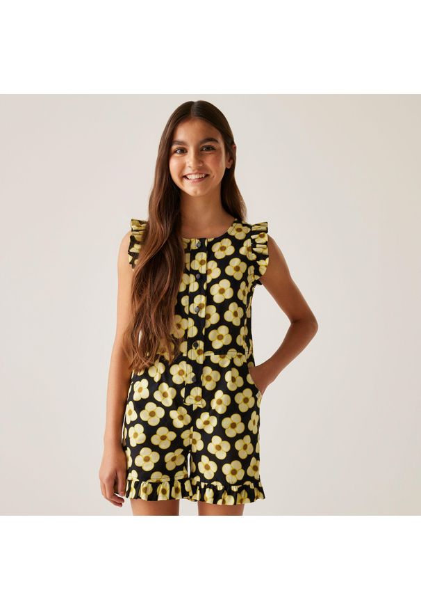 Regatta - Kostium kąpielowy dziewczęcy Orla Kiely Playsuit. Kolor: czarny. Materiał: bawełna. Sport: turystyka piesza