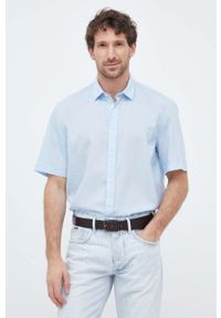 Liu Jo koszula z domieszką lnu kolor niebieski regular z kołnierzykiem klasycznym. Typ kołnierza: kołnierzyk klasyczny. Kolor: niebieski. Materiał: len. Styl: klasyczny