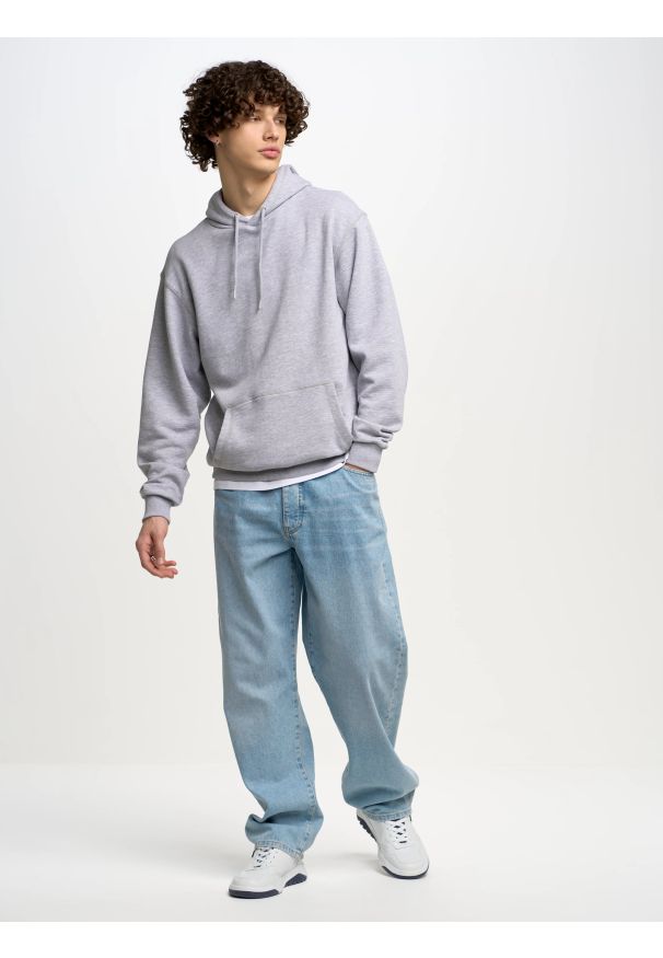 Big-Star - Bluza męska z kapturem szara Litson 901. Typ kołnierza: kaptur. Kolor: szary. Materiał: żakard, bawełna, poliester
