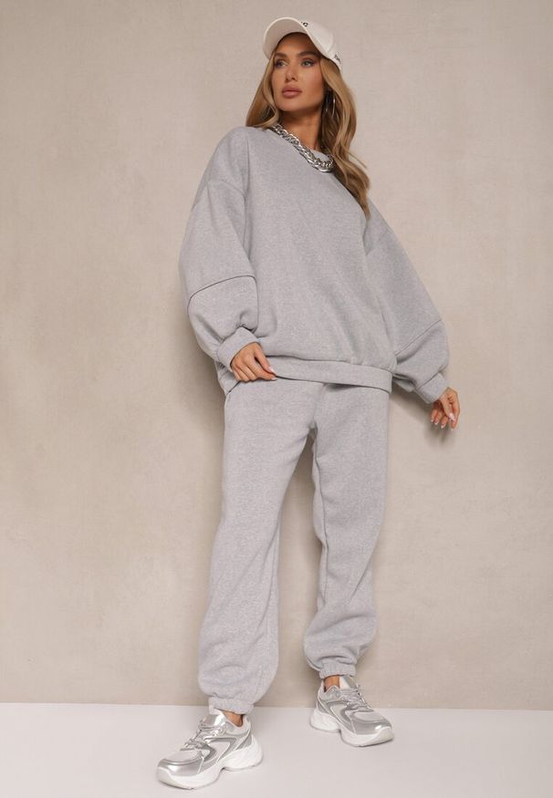 Renee - Szary Komplet Dresowy z Polarową Podszewką Bluza i Joggery Ziline. Kolor: szary. Materiał: dresówka, polar