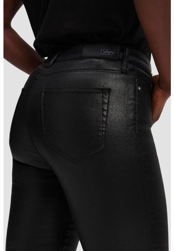Karl Lagerfeld - KARL LAGERFELD Czarne damskie spodnie Coated Skinny Denim Pants, Rozmiar 26. Kolor: czarny. Styl: elegancki