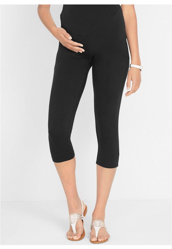 bonprix - Legginsy ciążowe rybaczki (2 pary). Kolekcja: moda ciążowa. Kolor: czarny. Materiał: bawełna