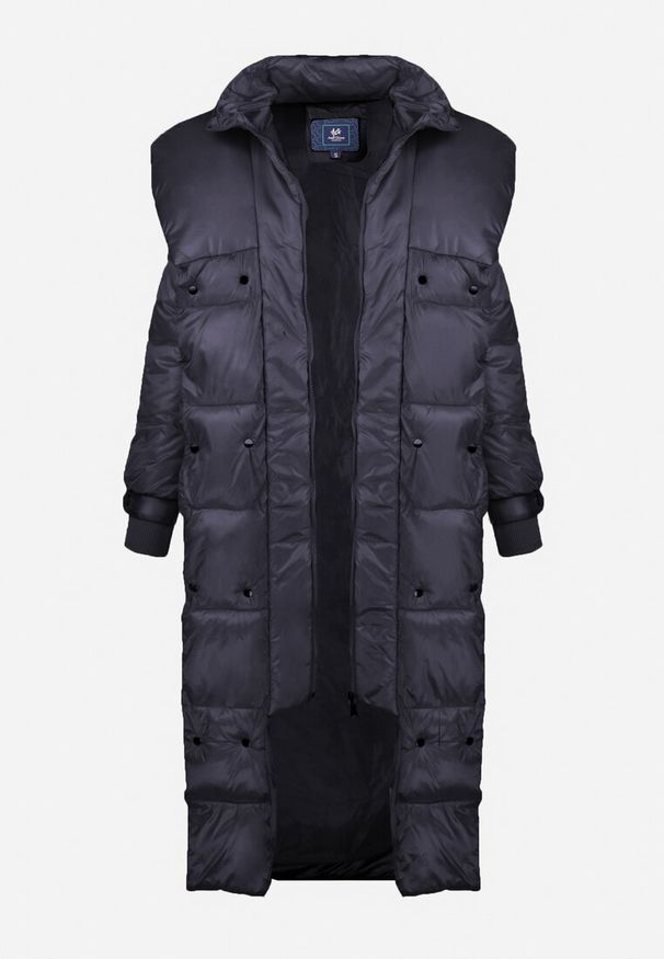 Born2be - Granatowa Kurtka Pikowana Długa Drerrigale. Kolor: niebieski. Materiał: materiał. Długość rękawa: długi rękaw. Długość: długie. Sezon: jesień, zima