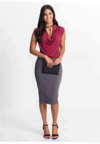 bonprix - T-shirt z mieszanki wiskozy. Typ kołnierza: dekolt woda. Kolor: czerwony. Materiał: wiskoza, materiał. Długość: długie. Styl: elegancki #3