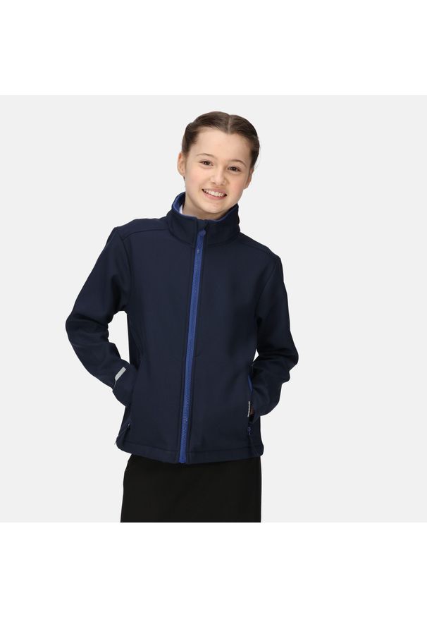 Regatta - Dziecięca kurtka softshell Ablaze. Kolor: niebieski, szary, wielokolorowy. Materiał: softshell