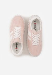 Born2be - Różowe Sneakersy na Grubej Podeszwie z Tłoczeniem i Ozdobnymi Paskami Ralis. Okazja: na co dzień. Zapięcie: pasek. Kolor: różowy. Materiał: jeans, dresówka #5