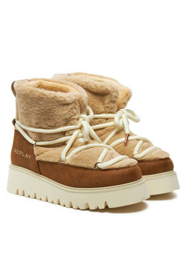 Replay - REPLAY Śniegowce Melrose Hair Lace-Up GWF2H.000.C0014S Brązowy. Kolor: brązowy. Materiał: materiał
