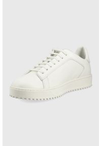 Emporio Armani buty skórzane kolor biały. Nosek buta: okrągły. Zapięcie: sznurówki. Kolor: biały. Materiał: skóra #2