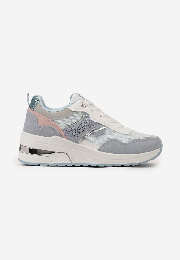 Renee - Niebieskie Sneakersy z Brokatem Cyrkoniami i Metalicznymi Wstawkami Zephramis. Kolor: niebieski. Materiał: dresówka