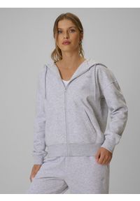 4f - 4F Bluza dresowa rozpinana z kapturem damska - szara XS. Okazja: na co dzień, na spacer. Typ kołnierza: kaptur. Kolor: szary. Materiał: dresówka. Styl: casual #1