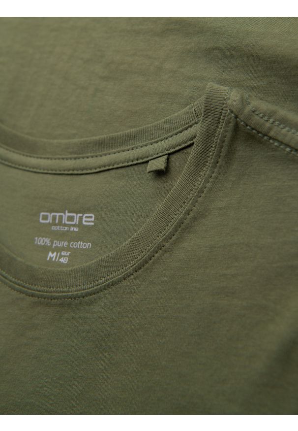Ombre Clothing - T-shirt męski klasyczny bawełniany BASIC - khaki V6 OM-TSBS-0236 - XXL. Okazja: na co dzień. Kolor: brązowy. Materiał: bawełna. Styl: klasyczny