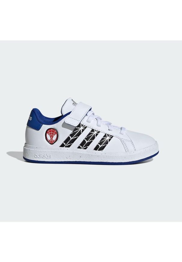 Buty Adidas Marvel Grand Court Spider-Man Kids. Kolor: biały, wielokolorowy, niebieski, czarny. Materiał: materiał. Wzór: motyw z bajki