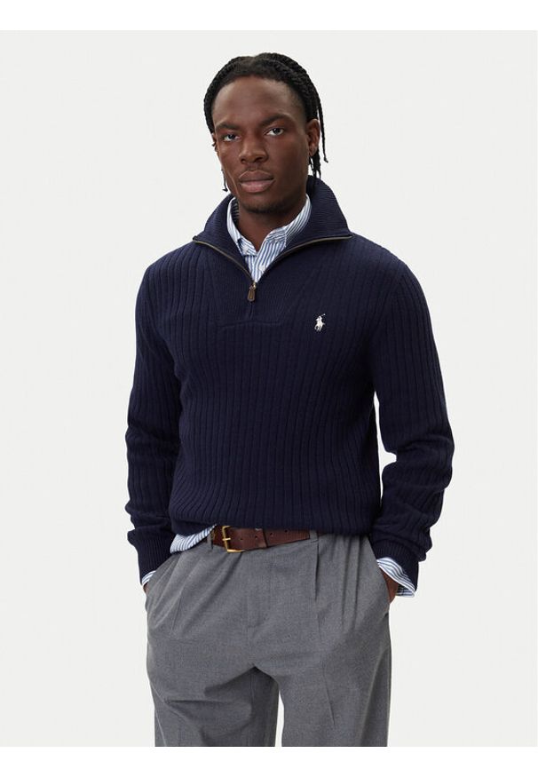 Polo Ralph Lauren Sweter 710974167001 Granatowy Regular Fit. Typ kołnierza: polo. Kolor: niebieski. Materiał: bawełna