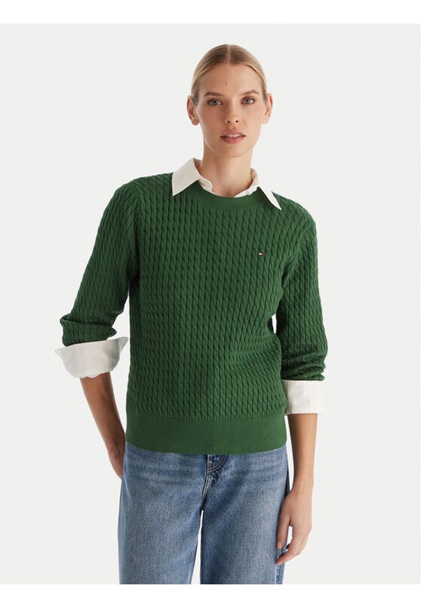 TOMMY HILFIGER - Tommy Hilfiger Sweter Fine WW0WW44993 Zielony Regular Fit. Kolor: zielony. Materiał: bawełna