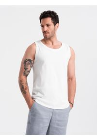 Ombre Clothing - Męska bawełniana koszulka tank top BASIC – biała V1 OM-TSBT-0192 - XXL. Okazja: na co dzień. Kolor: biały. Materiał: bawełna. Długość rękawa: na ramiączkach. Wzór: jednolity, aplikacja. Sezon: lato. Styl: sportowy, casual, elegancki