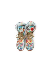 Zapato - sznurowane botki workery - skóra naturalna - model 424 - kolor kwiatek. Okazja: na spacer. Wysokość cholewki: za kostkę. Materiał: skóra. Wzór: kwiaty. Styl: sportowy