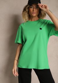 Renee - Zielona Bawełniana Koszulka T-shirt z Małym Słonikiem Laniriel. Okazja: na co dzień. Kolor: zielony. Materiał: bawełna. Styl: elegancki, klasyczny, casual #3