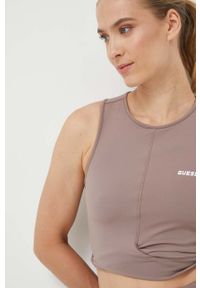 Guess top damski kolor brązowy. Kolor: brązowy. Materiał: dzianina. Styl: klasyczny #2