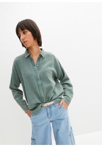 bonprix - Szeroka bluzka muślinowa z efektem used. Kolor: zielony #1