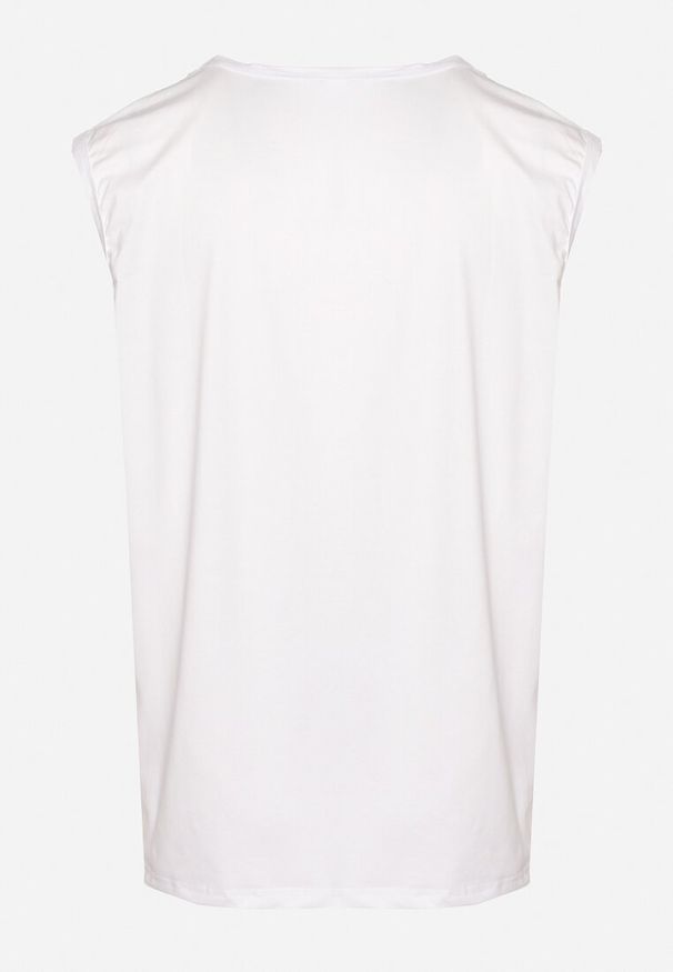 Born2be - Biała Bawełniana Koszulka bez Rękawów z Nadrukiem Acacilla. Kolekcja: plus size. Kolor: biały. Materiał: bawełna. Długość rękawa: bez rękawów. Wzór: nadruk