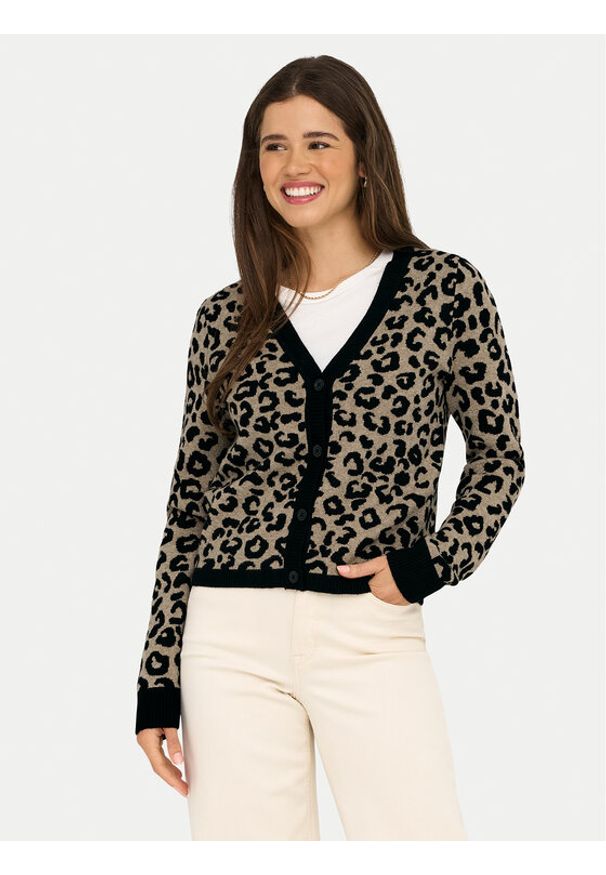 only - ONLY Kardigan Leo 15349819 Brązowy Regular Fit. Kolor: brązowy. Materiał: syntetyk