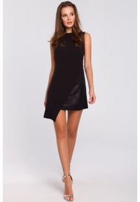 e-margeritka - Sukienka wieczorowa mini czarna - 36. Kolor: czarny. Materiał: tkanina, poliester, elastan, materiał. Typ sukienki: asymetryczne. Styl: wizytowy. Długość: mini
