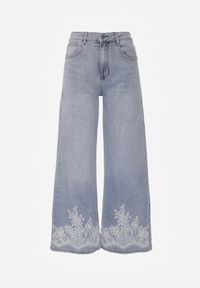 Born2be - Niebieskie Szerokie Jeansy z Ozdobnym Boho Nadrukiem na Nogawkach Asoochis. Okazja: na co dzień. Kolor: niebieski. Wzór: nadruk. Sezon: lato. Styl: boho #8