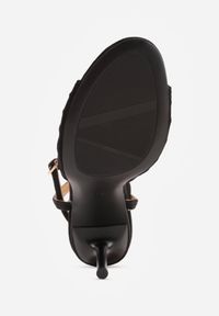 Renee - Czarne Sandały VICES na Szpilce Zdobione Marszczeniem i Aplikacją Synalirea. Zapięcie: pasek. Kolor: czarny. Wzór: aplikacja. Obcas: na szpilce. Styl: klasyczny, elegancki #7