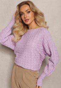 Renee - Fioletowy Dzianinowy Sweter z Rękawami typu Nietoperz Cascapia. Kolor: fioletowy. Materiał: dzianina. Styl: klasyczny #3