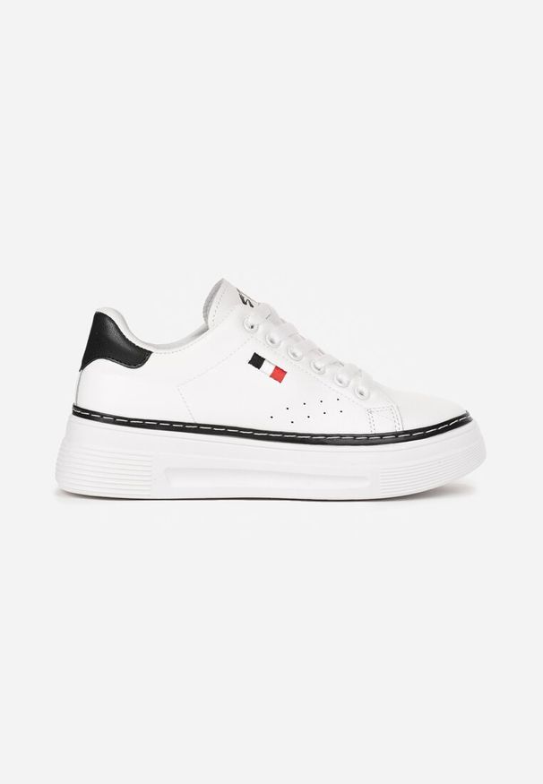 Born2be - Biało-Czarne Sneakersy na Grubej Podeszwie z Przeszyciami Zanas. Kolor: biały
