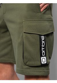 Ombre Clothing - Spodenki męskie z kieszeniami cargo - oliwkowe V4 OM-SRSK-0106 - XXL. Kolor: oliwkowy. Materiał: materiał, bawełna, dresówka, poliester. Długość: krótkie #9