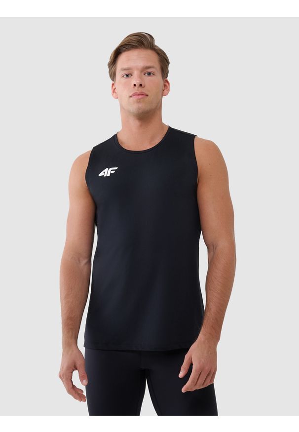 4f - 4F Tank top treningowy szybkoschnący męski - czarny XXL. Kolor: czarny. Materiał: dzianina, włókno, syntetyk, materiał, elastan. Wzór: gładki, ze splotem, jednolity. Sport: fitness