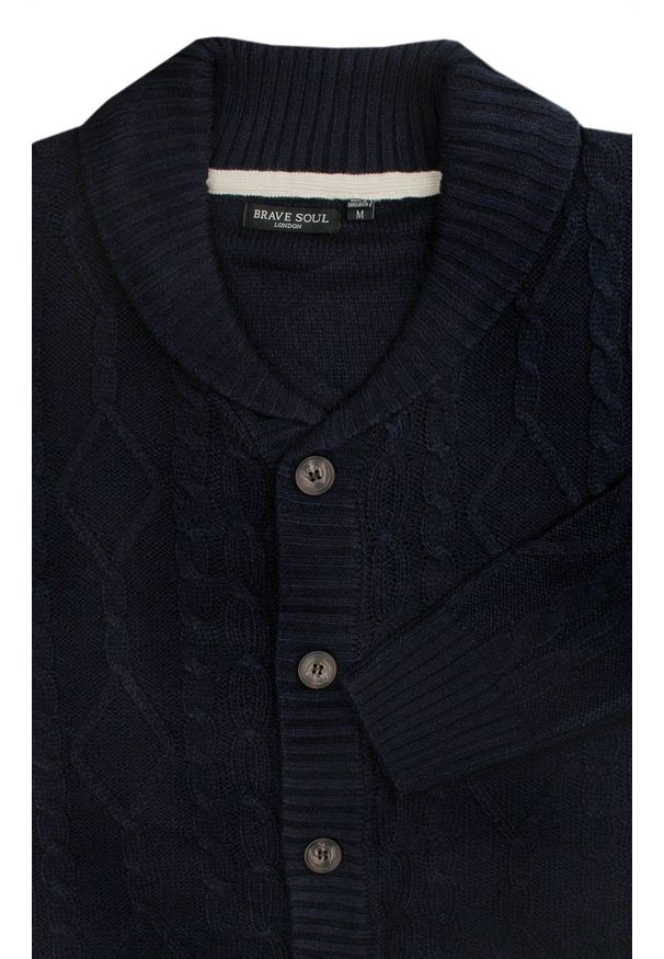 Brave Soul - Granatowy Dziergany Sweter Zapinany na Guziki, Kardigan, Elegancki - BRAVE SOUL. Okazja: na co dzień. Kolor: niebieski. Materiał: akryl. Styl: elegancki