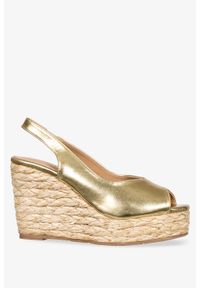 Casu - Złote sandały espadryle błyszczące na koturnie casu er23x9-g. Kolor: złoty. Obcas: na koturnie #1