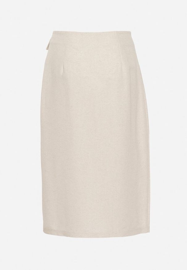 Born2be - Jasnobeżowa Trapezowa Spódnica z Rozcięciem i Kieszeniami Nestala. Okazja: na co dzień. Kolor: beżowy. Materiał: jedwab. Styl: elegancki, casual