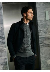 Pako Lorente - PAKO LORENTE - szary sweter męski z kaszmirem. Kolor: szary, beżowy. Materiał: kaszmir. Wzór: ze splotem. Sezon: jesień #9