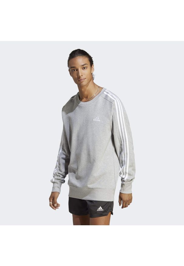 Adidas - Essentials French Terry 3-Stripes Sweatshirt. Kolor: szary. Materiał: materiał